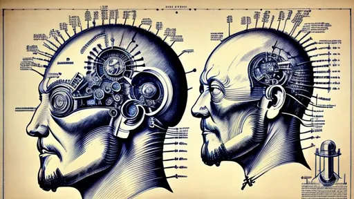 Prompt: technical drawing blueprint Futurism art style infographics exploded view of  biomechanical head of ((henry viii and Anne Boleyn)) by hr giger  retro, infographics, marginalia, detailed exploded view, 1950's popular mechanics poster, retrofuturistic
