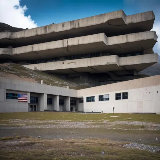 Prompt: a NASA research facility on the side of a mountain, brutalist architecture