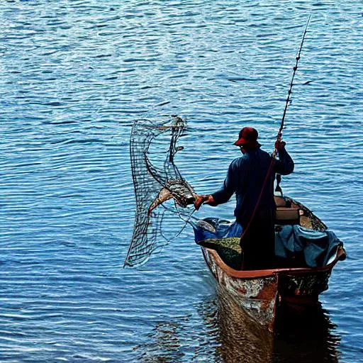 fisherman on a boat casting net