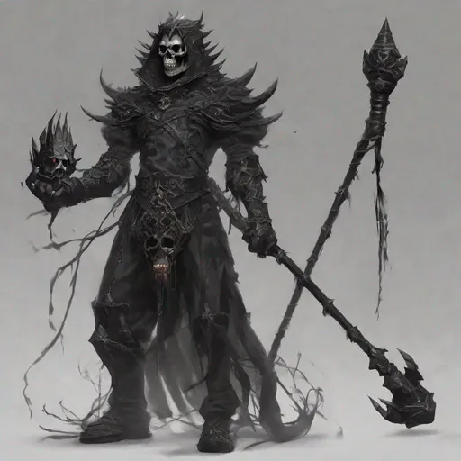 Prompt: black skullstaff out of black wood