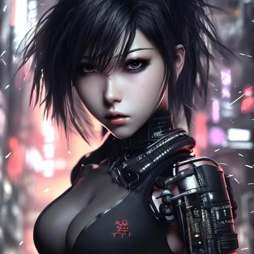 Prompt: 4k high resolution cgi anime dark cyberpunk, full body picture, Thai female, sext muscular body, pretty face
