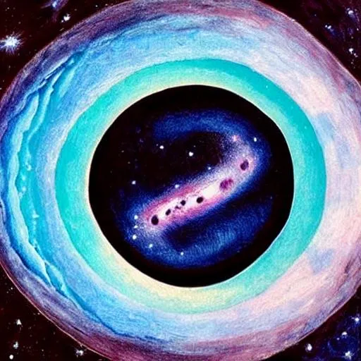 Prompt: a surrealist, beautifully painted eye reflecting the milky way galaxy
