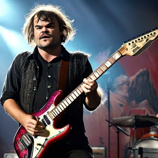 Prompt: Jack black rocking a electric gitar 