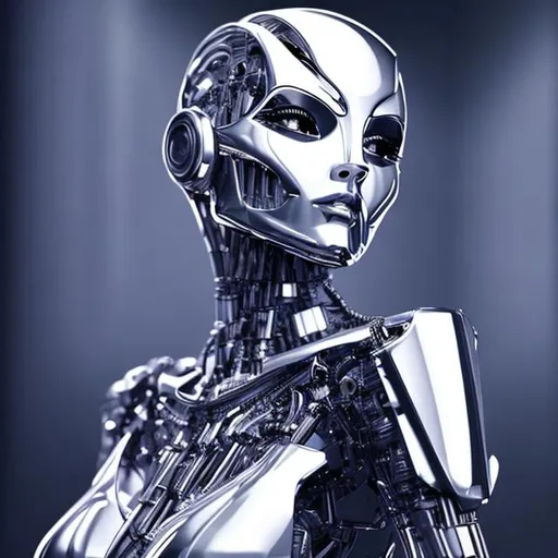 Prompt: Beauty woman robot crome