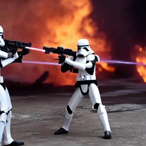 Prompt: Clone trooper Shooting someone with fire around them, 4k And high quality, realistic
