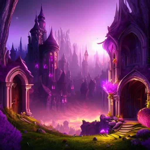 Prompt: HD, 4K, 3D, Stunning, magic, cinematic camera, two-point perspective, drow elf city, purple magic light