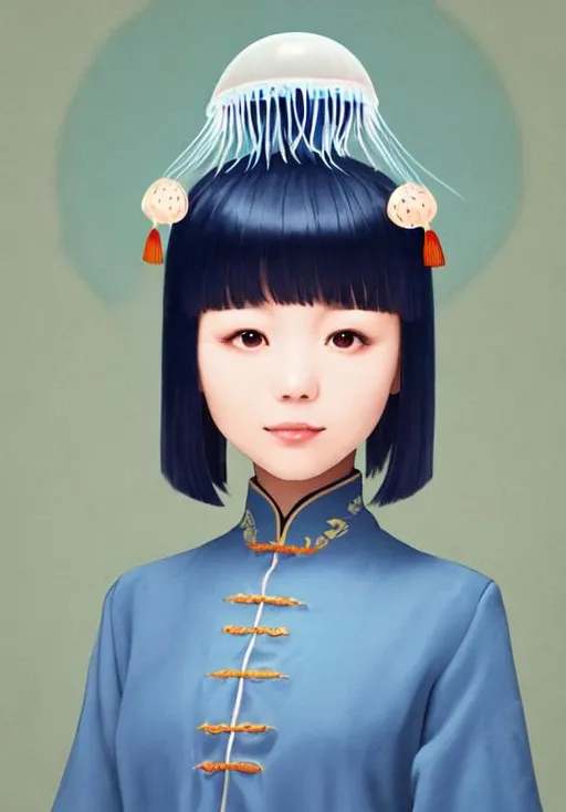 Prompt: a chinese girl with the jellyfish haircut