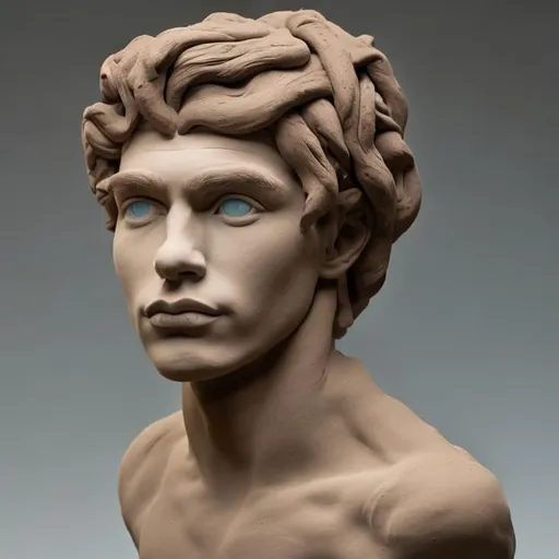 Prompt: young man, beutiful face, clay sculpture. goodlike,