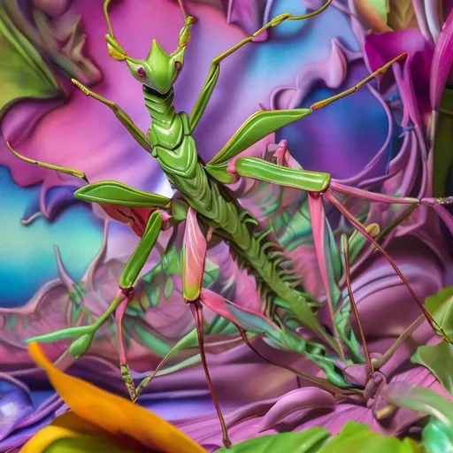 Prompt: Devils flower mantis diorama in the style of Lisa frank