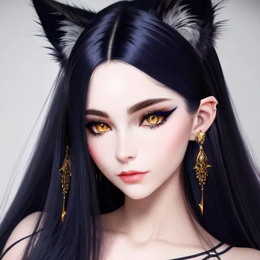 Prompt:  intricate facial detail, high quality, detailed face, intricate quality, hyperrealistic full body pose, hyperrealistic ethereal, demon girl, dark blue and long hair, white lynx ears, sharp jaw, black sclera, hyperrealistic golden cat eyes , hyperrealistic human nose, hyperrealistic lips, ethereal, divine, hyperrealistic face, hyperrealistic pale skin, intricate eye detail, pale face, pale skin, straight dark blue hair, blessed, miracle, shiny blue eyes, detailed lips, mesmerizing, gorgeous, stunning, highly detailed concept art, high resolution scan, hd octane render, intricate detailed, highly detailed face, unreal engine, trending on artstation, UHD, 8k, Very detailed