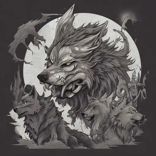 Prompt: wolf, oni-mask, howling
