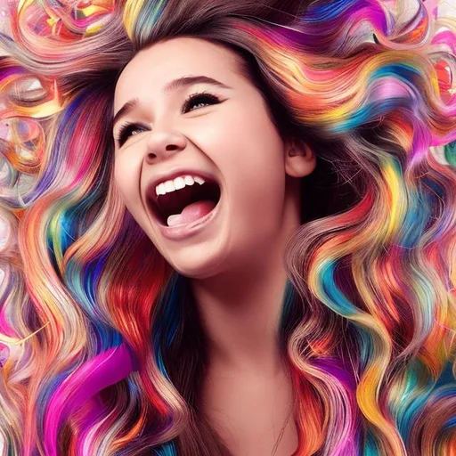 Prompt: Pretty girl with hair fragmentation singing happy