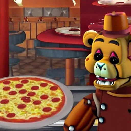 Prompt: Freddy fazbear at a pizzeria