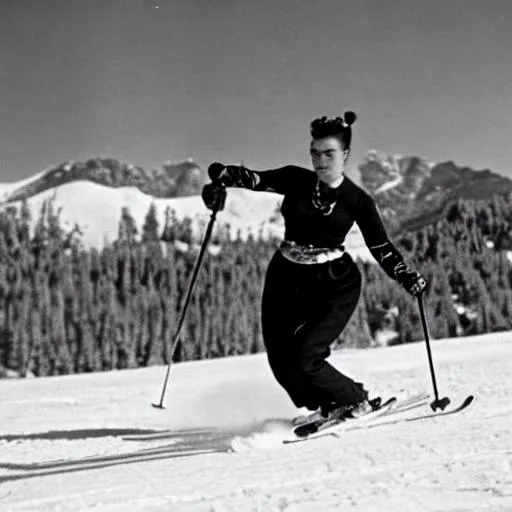 Prompt: frida kahlo skiing