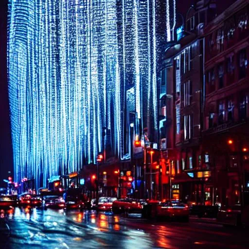 Prompt: city , night , lights , rain