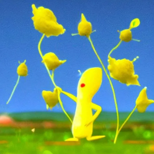 Prompt: Yellow Pikmin dancing