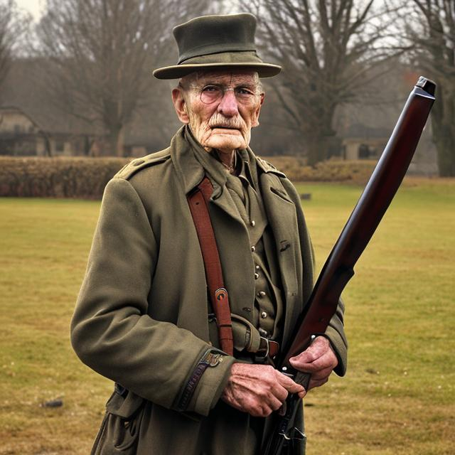 An old soldier holding a winchester | OpenArt