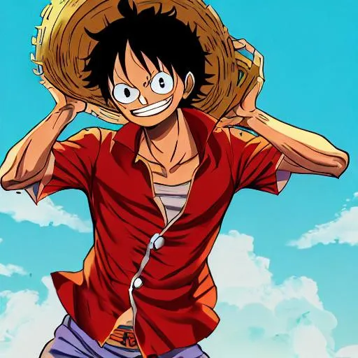 Prompt: Luffy From one piece giving his classic smile