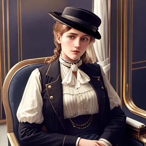 Prompt: Titanic 1st class passenger, stylish clothes, 1912