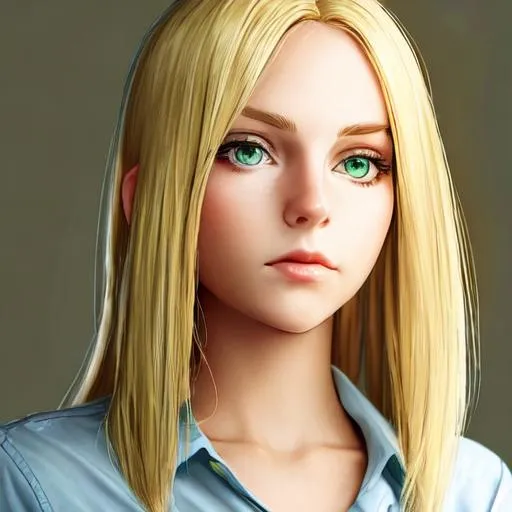 Prompt: Young adult blonde hair green eyes female aide profile with head tilted away from the camera with wonderful look in her eye with arrange and yellow light glowing onto her face side profile