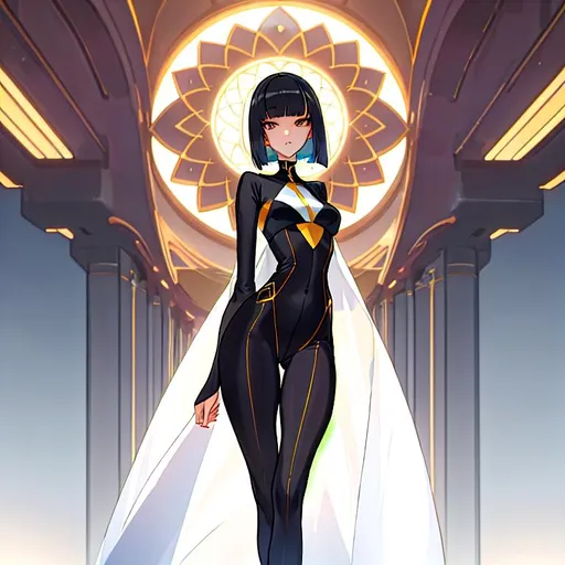 Prompt: a lonely AI girl, very tall, thick thighs, wide hips, long legs, slender arms, slender waist, big beautiful symmetrical eyes, intriguingly beautiful face, aloof expression, bob haircut with bangs, wearing Hypermasculine Men's clothes, 12K resolution, hyper quality, hyper-detailed, hyper-realistic, hyper-professional