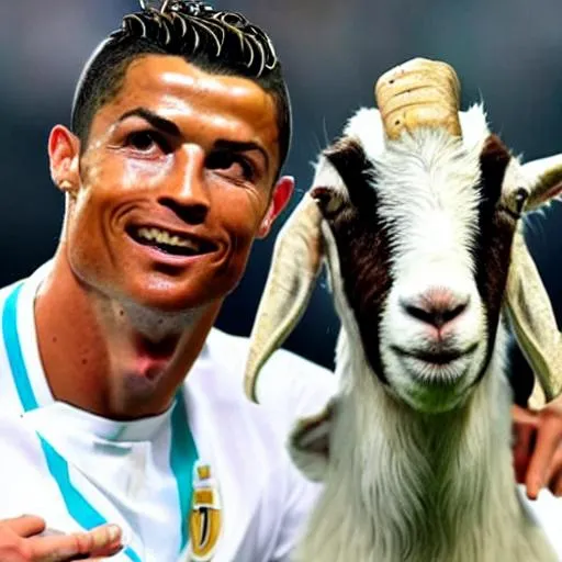 Prompt:  Cristiano Ronaldo being next to a goat
