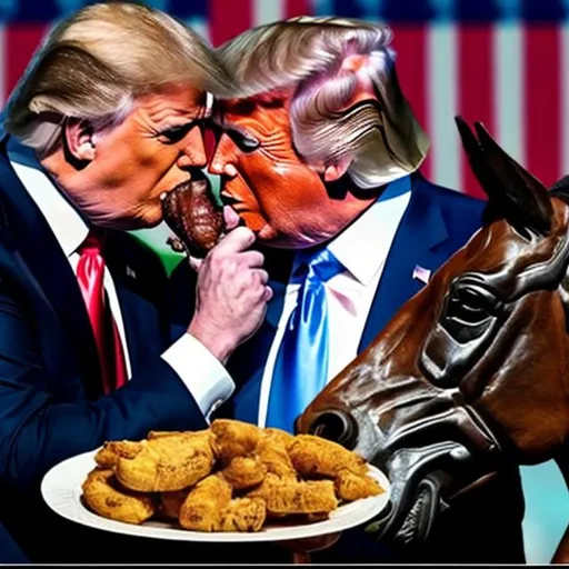 Prompt: Joe Biden eating a horse
with trump.