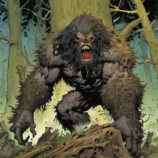 A dark-green bigfoot super hero, growling menacingly... | OpenArt