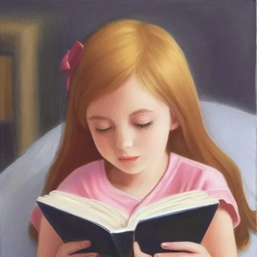 Prompt: A strawberry blonde girl reading a book
