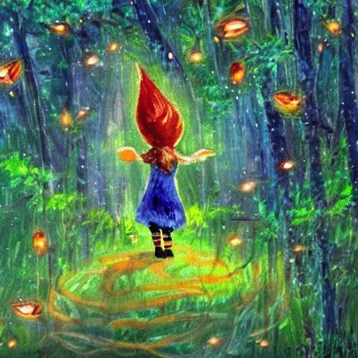 Prompt: Fairies, fireflies, Gnomes, Forest, Impressionist Art
