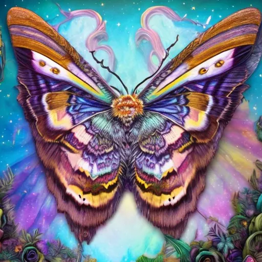Prompt: White witch moth diorama in the style of Lisa frank