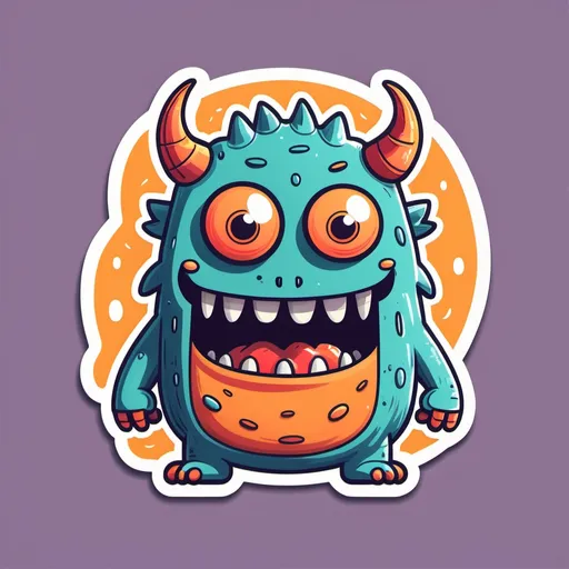 Prompt: A  doodle of a monster with quirky features, 2d flat illustration show as stickers