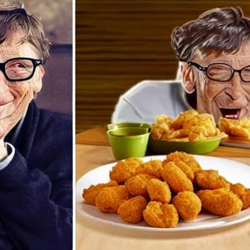 Prompt: realistic photo of bill gates
Eating a chicken nugget 