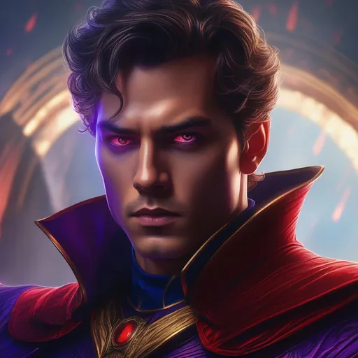 Prompt: fantasy, digital painting, homelander from the show the boys, horror, sharp focus, highest quality, masterpiece, intricately hyperdetailed, ultra-realistic, UHD, epic dark fantasy, D&D, Abyss, lots of red and purple , handsome, mysterious, red glowing eyes