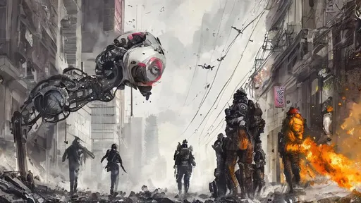 Prompt: Cyberpunk mechs, Riots in the streets, corporate corruption, cities burning, and a single flower in the chaos, tear gas, gas masks, pills, cash money