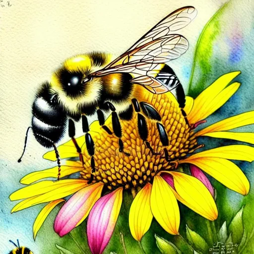 a cute portrait of a bee, flowers, muted vinta... | OpenArt