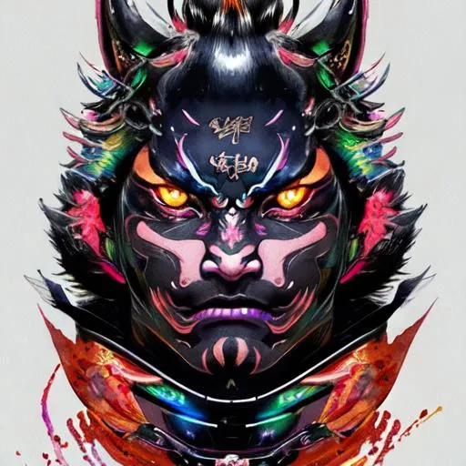 yoshitmitsu, Watercolor portrait of a roaring neon h... | OpenArt