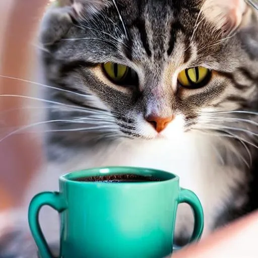 Ginger Cat drinking coffee | OpenArt