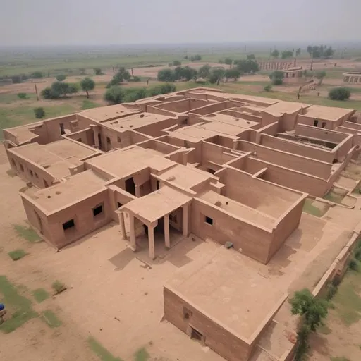 Prompt: A School in Mohenjo-daro City with Drone view