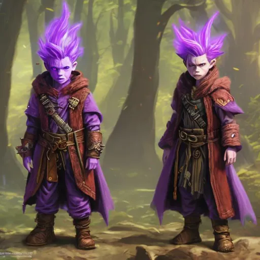 Prompt: Dungeons and Dragons, Fantasy, Male Gnome, Psychic, Hyper Realistic, 4k, Purple Torn Ragged Scruffy Coat, Pink Psychic Energy Radiating, Brown Hair