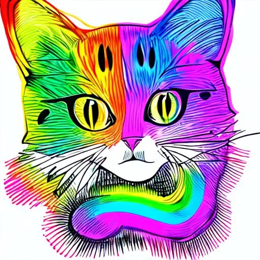 Prompt: Line-art abstract rainbow cat