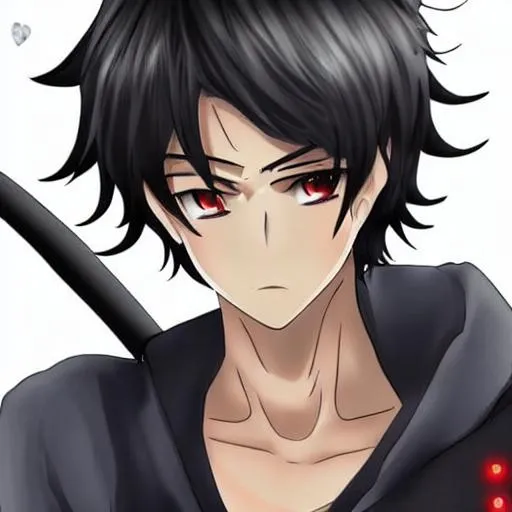 anime boy with black hair and yellow eyes