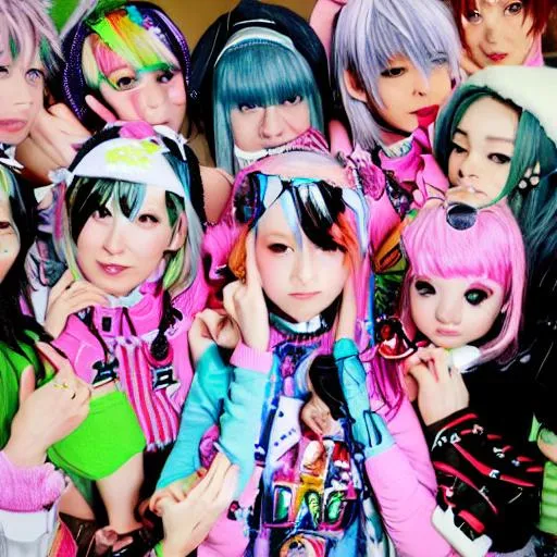 Prompt: welcome! thank you for being here! your prompt is to represent the entire community of decora kei in one photo!