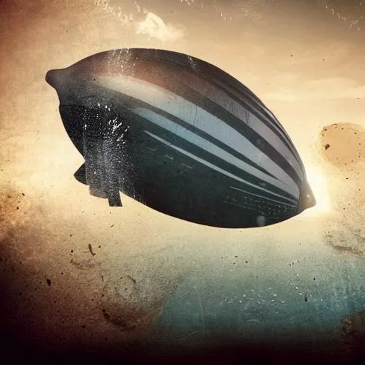 Prompt: a blimp crashing in to an underwater wreck of an ancienr space ship           