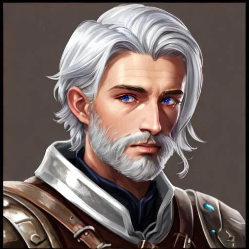 Prompt: runequest character esriolan merchant male handsome silver hair face portrait 