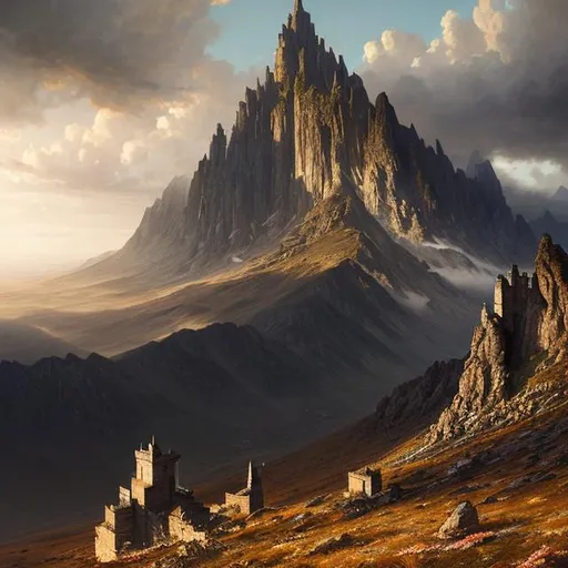 Prompt: tall tower, sunlight, mountain side, landscape, fantasy art, high detail, very realistic, by greg rutkowski. by james gurney