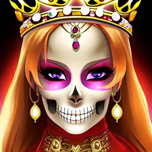 Prompt: Flaming skull wearing a crown anime style