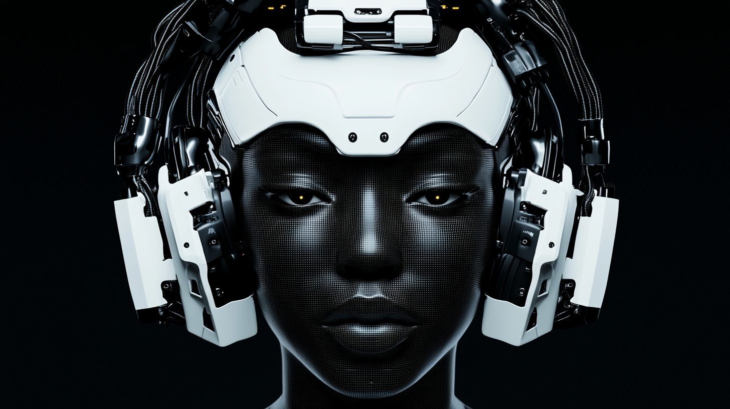 Prompt: pixelated digital face of a young woman with black wires behind her head, in the style of organic sculpting, afrofuturism, dark silver and dark black, uhd image, meticulous detailing, robotic motifs, sculptural expression --profile y8if64b