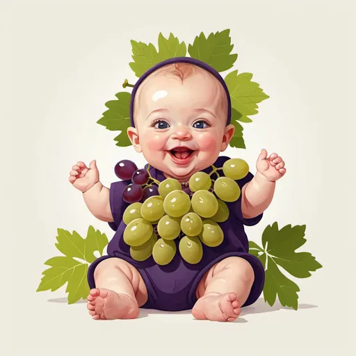 Prompt: flat ilustration of a dressed happy baby with grapes