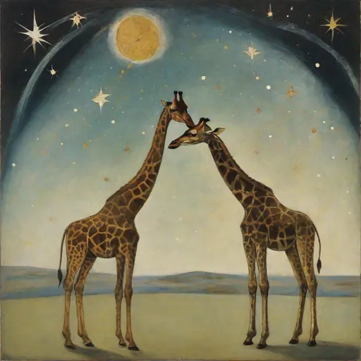 Prompt: Giraffes, Milky way, stars, nebula, galaxy By [amrita sher-gil|Hilma af Klint] 